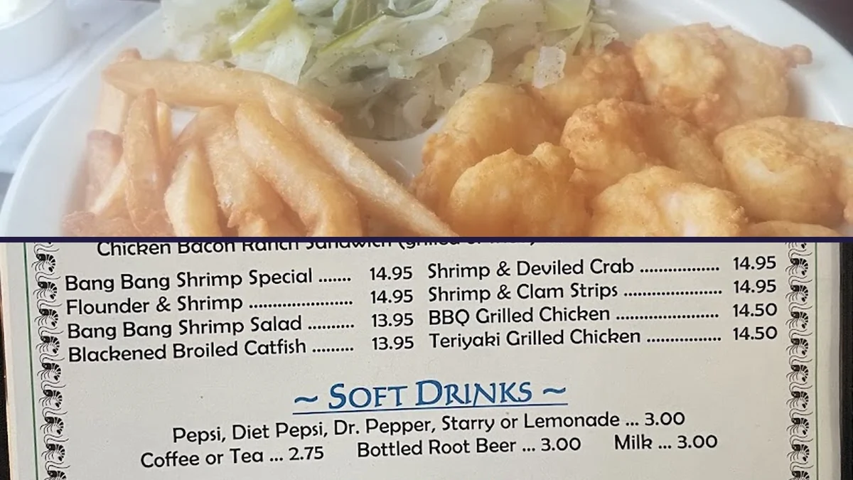 Seafood platters on a casual diner table.