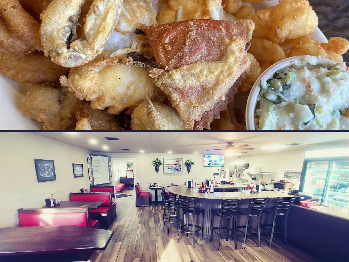 Fried seafood served in a no-frills setting.